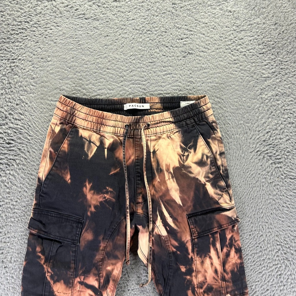 PacSun Pant Mens S Beige Tie-Dye Cotton Cargo Tapered Utility Jogger Stretch - Picture 2 of 10